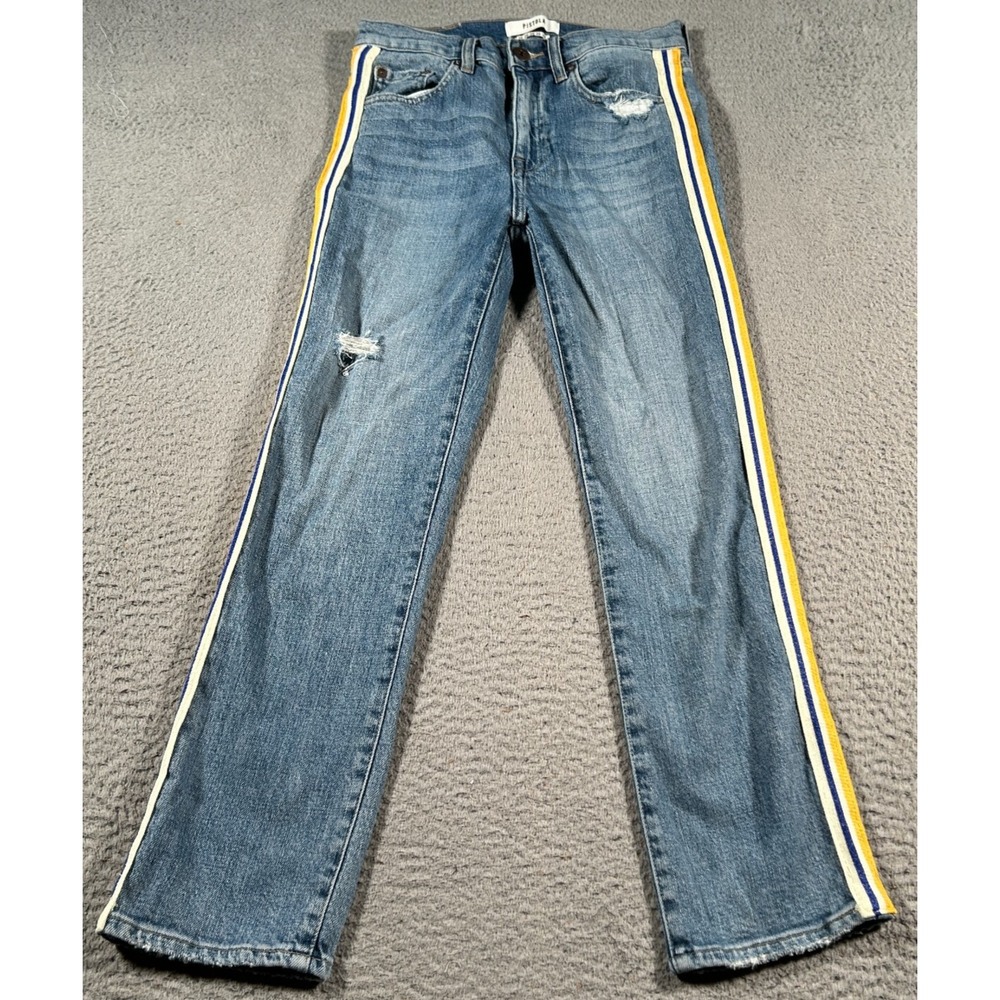 Pistola Monroe Jeans Women‎ 26x25 Side-Stripe Cropped Cigarette Light Wash